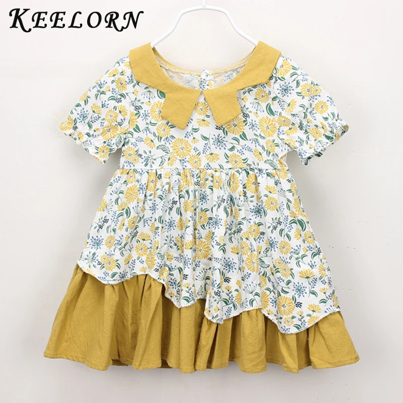 Keelorn Girls Dress 2020 New Baby Girl Floral Doll Collar Fashion Big Irregular Princess Kids Clothes for 2-6Y | Детская одежда и