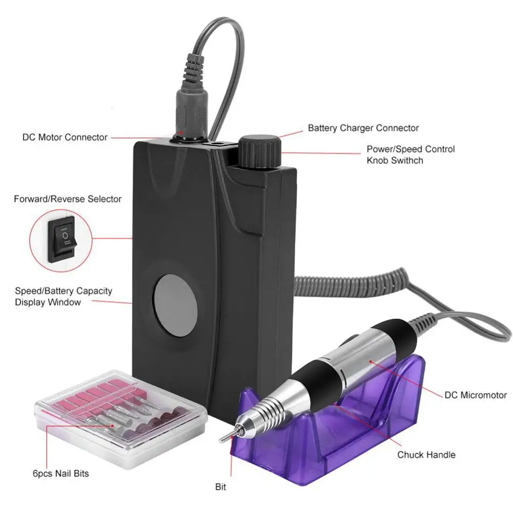 30000rmp Electric Nail Drill Machine Portable Manicure Grinding Pedicure Polisher Tools Rechargeable | Красота и здоровье