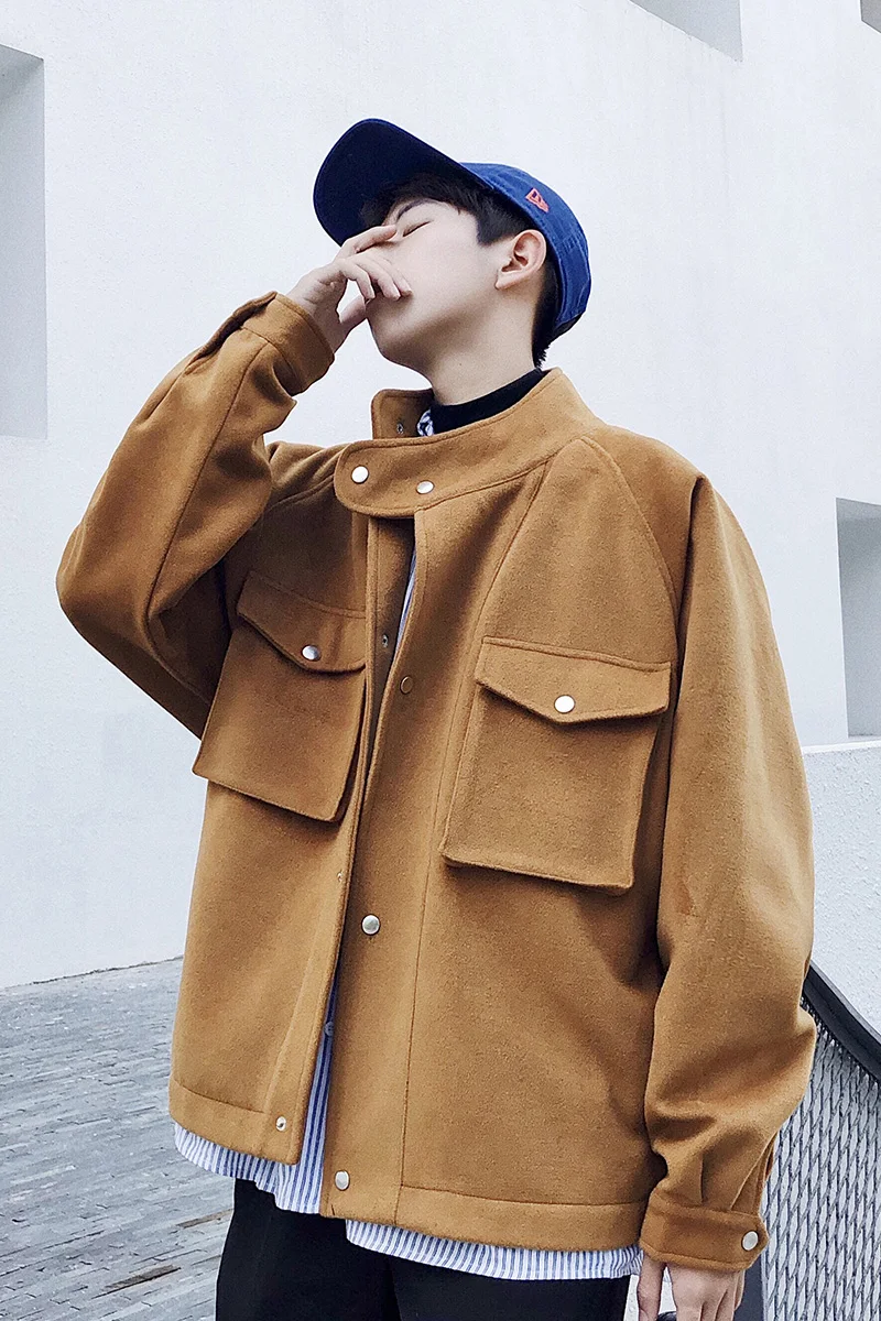 2018 Autumn And Winter New Fashion Men's Student Jacket Tide Solid Color Sports Shirt Camel / Black M-2XL | Мужская одежда