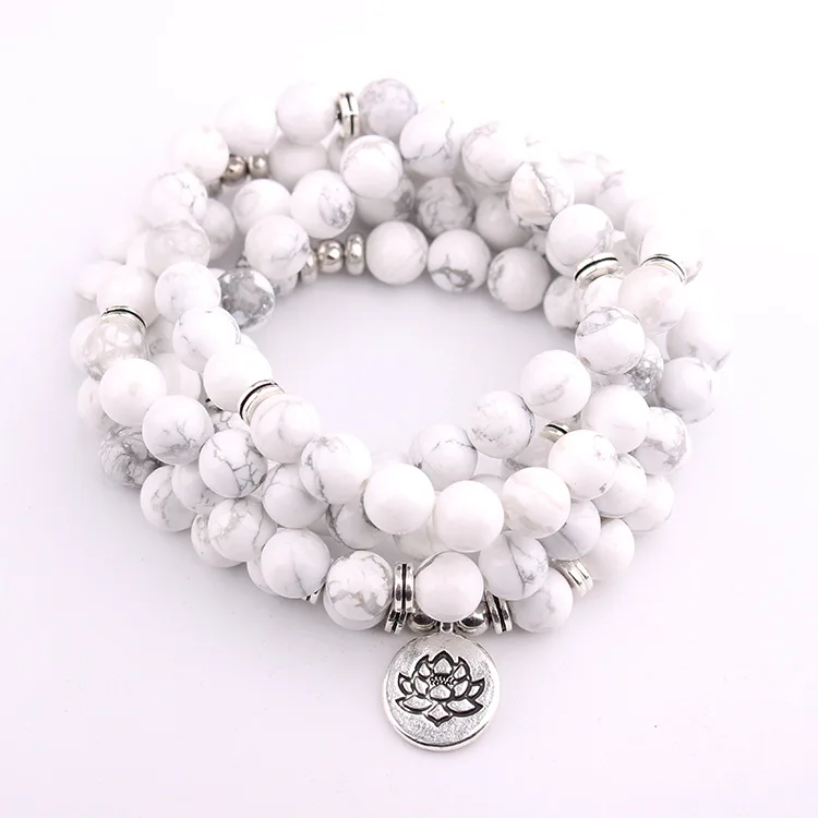 8mm White Pine 108 Mala Bracelet or Necklace for Men Women Yoga Healing Prayer Beads Strand Charm Bracelet images - 6