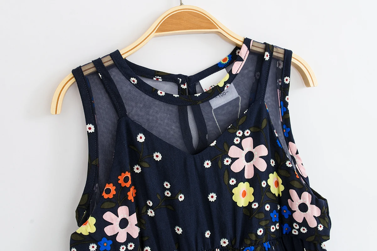 2020 Baby Girls Lace Dress Summer Sleeveless Floral Printed Children's Clothing Cute Girl Kids Clothes For Age 2-8 Grey/ Blue | Детская