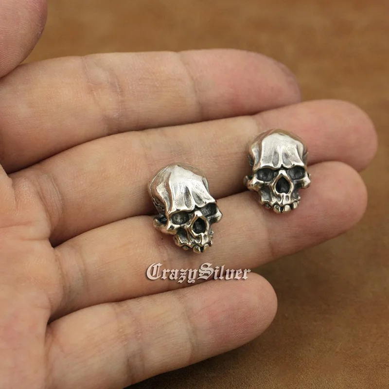 Cool Knight's Individuality Punk Rock Retro Skull Stud Earrings Men Solid 925 Sterling Silver TA40 | Украшения и аксессуары