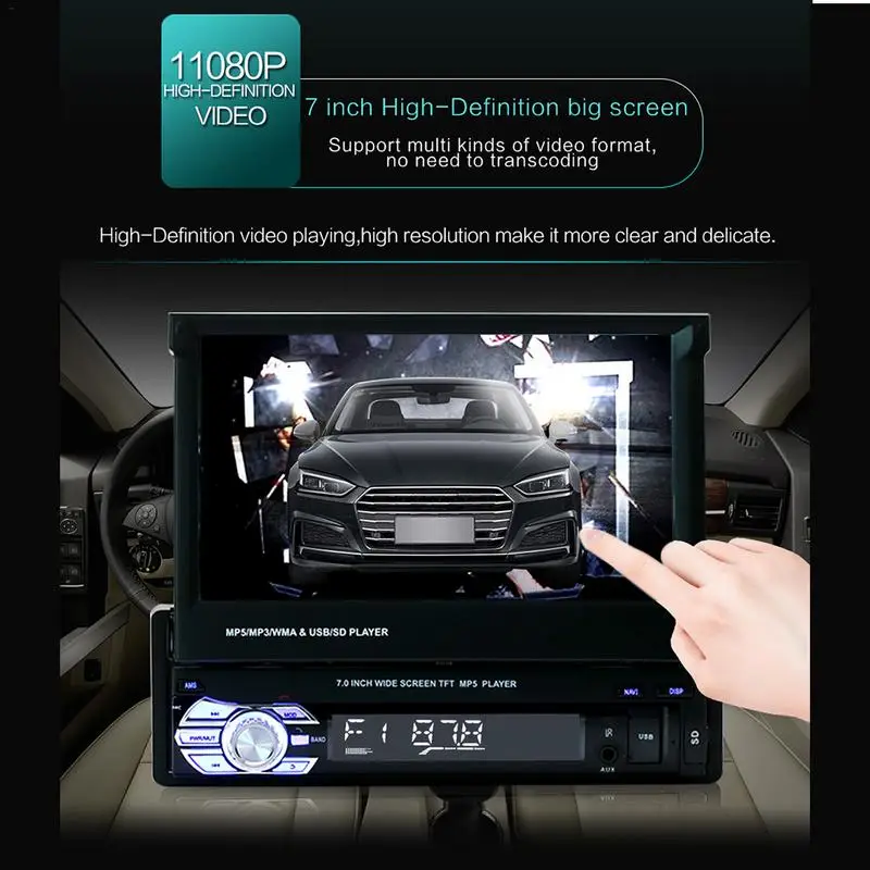 7 дюймовый Выдвижной Сенсорный экран для автомобиля MP5 плеер RDS AUX AM FM Радио