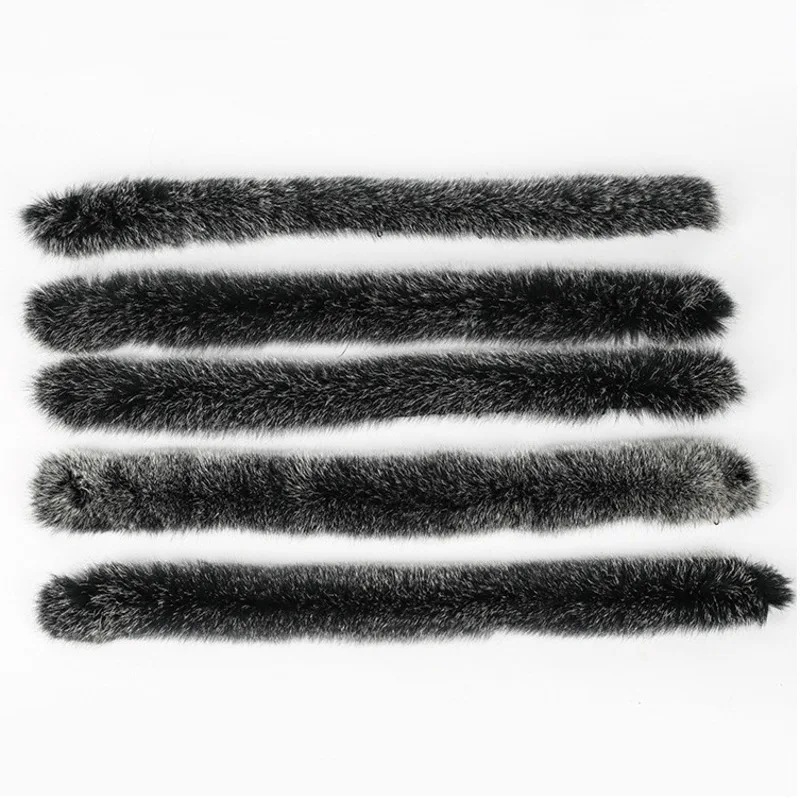 

Black With White Tips Customized Real Fox Fur Trim For Hood Fox Fur Material Hood Strips Real Fur Trim For Winter Garments