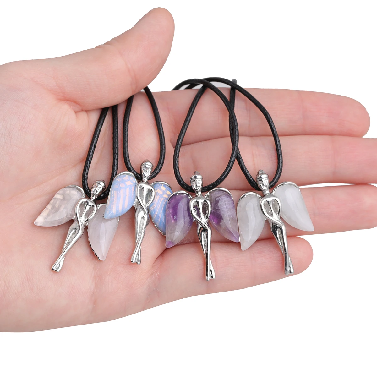 Ожерелье женское из цинкового сплава с ангелом сказочное натуральное кварцевое