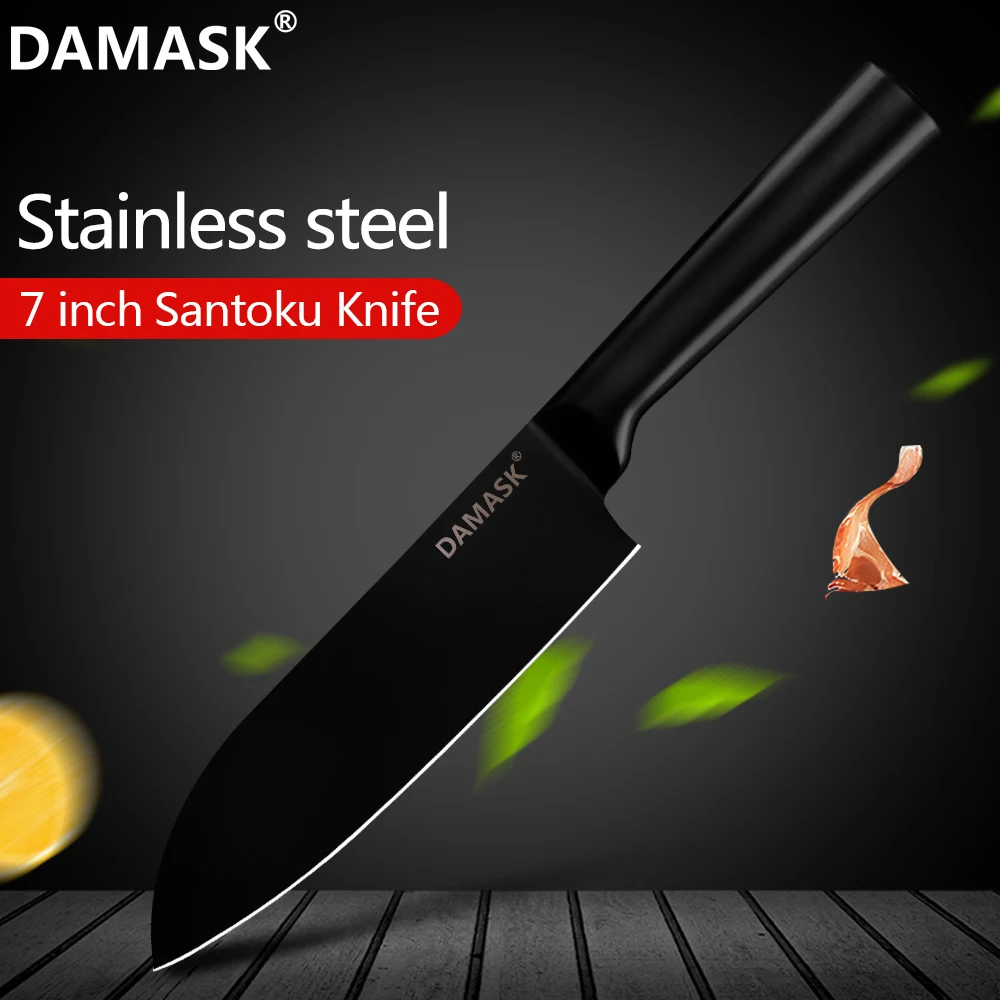 Ножи Damask кухонные столовые приборы 7 дюймов нож Santoku из нержавеющей стали для