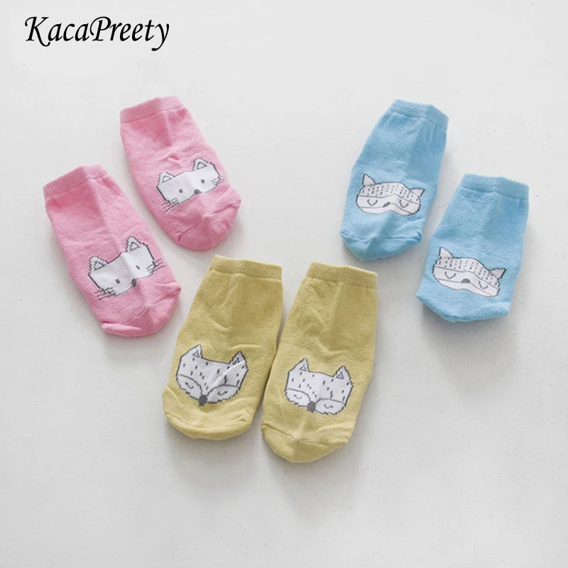 Новые весенние носки для мальчиков короткие с вышивкой лисы щенка и кота детские