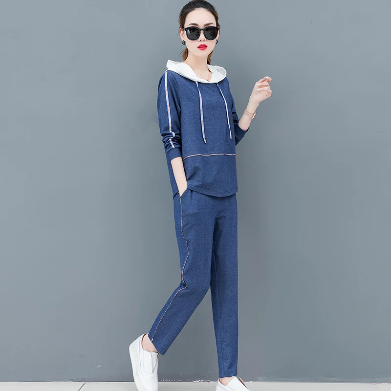 Повседневный Спортивный комплект осень 2019 новый модный ковбойский из двух