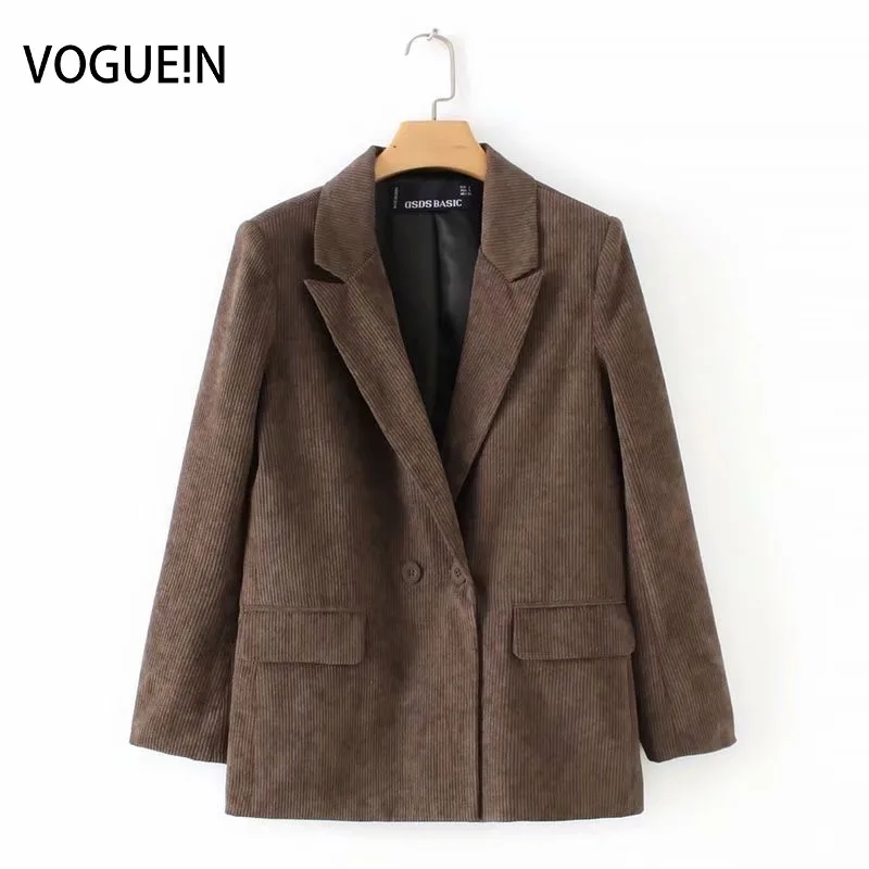 Женский вельветовый Блейзер VOGUEIN коричневый костюм с длинным рукавом на осень и
