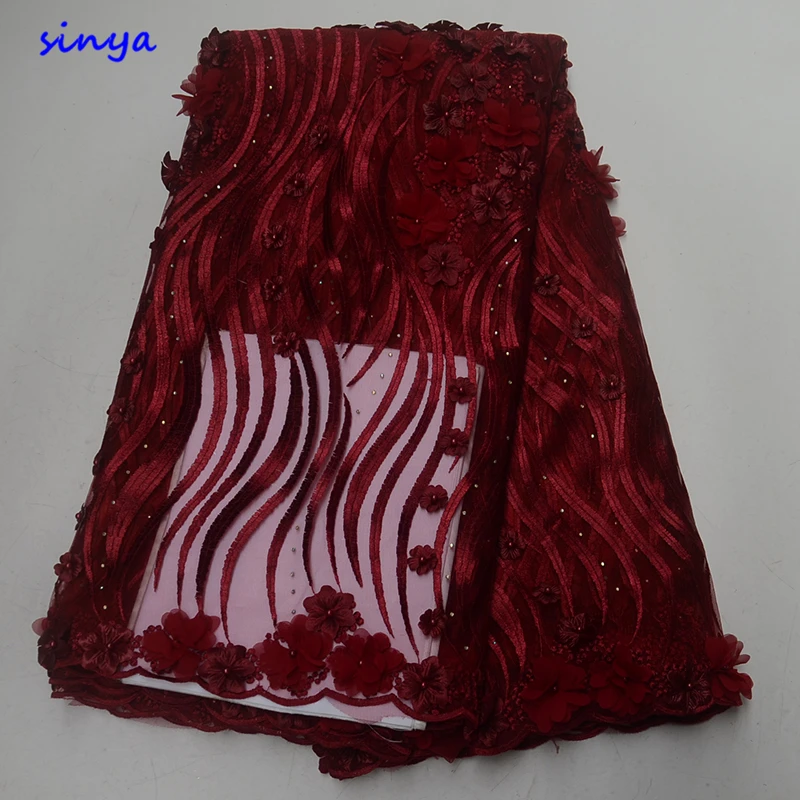 Винный французский тюль африканская 3D кружевная ткань 2019 высококачественные