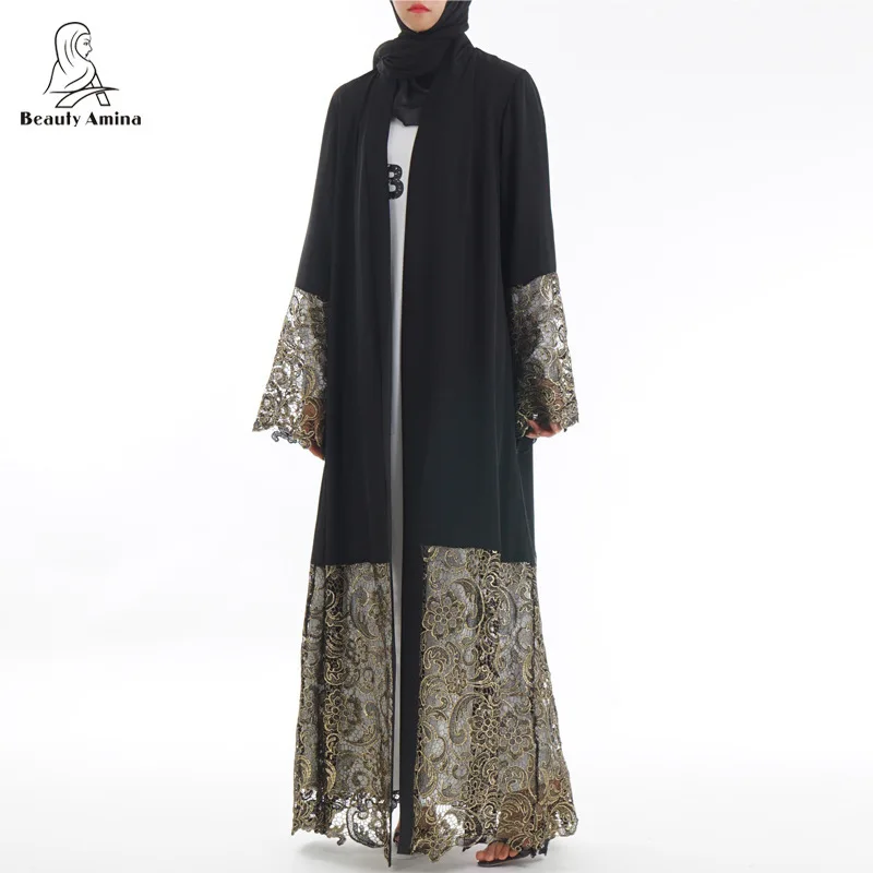 Luxury Embroidery Lace Hollow Out Abaya Muslim Maxi Dress Cardigan Long Robe Gowns Jubah Kimono Ramadan Arab Islamic Prayer |