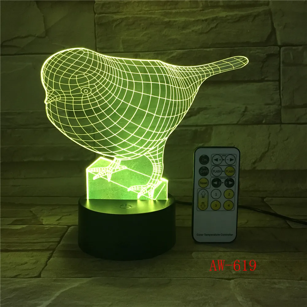 Bird Night Light 3D Touch Switch Remote Control Acrylic Engrave 7 Color Gradient Atmosphere Table Lamp Kids Gifts AW-619 | Лампы и