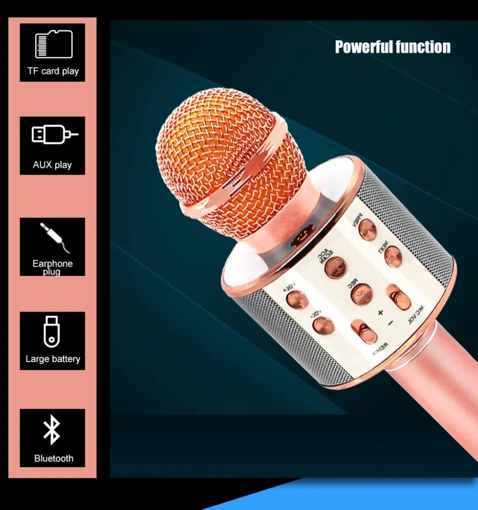 WSTER WS858 беспроводной bluetooth микрофон для караоке стерео KTV USB динамик плеер TF карта