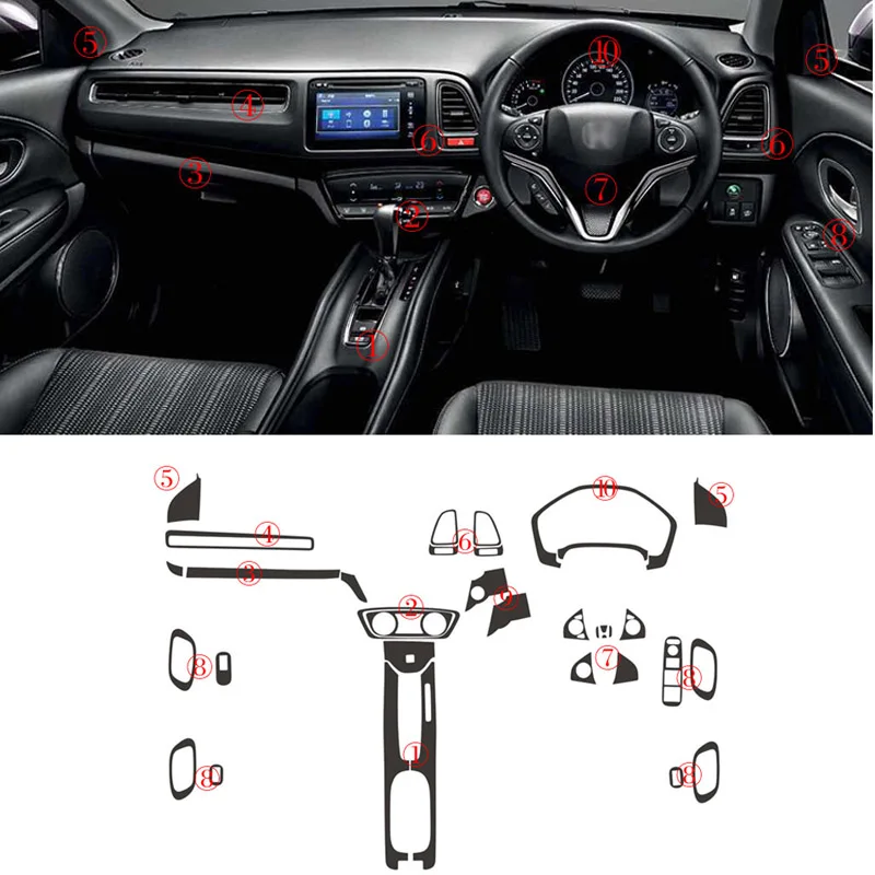 

Car-Styling Carbon Fiber Car Interior Center Console Color Change Molding Sticker Decals For RHD Honda Vezel
