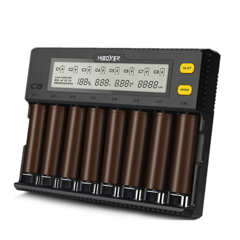 LEORY Miboxer C8 8 слотов Smart AA AAA 18650 зарядное устройство дополнительная защита от