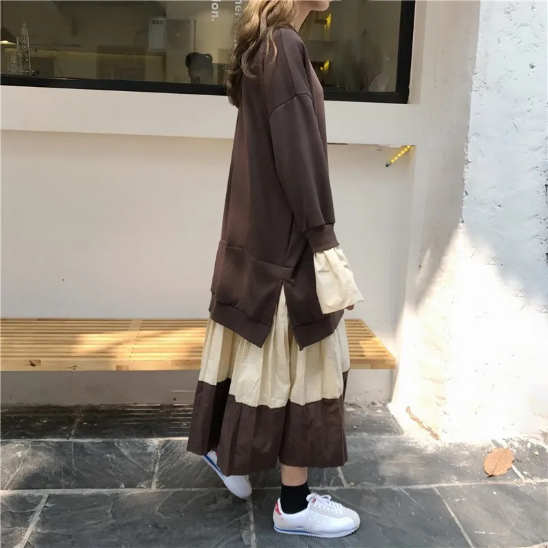 Платье Толстовка TWOTWINSTYLE с длинным рукавом и плиссированной кромкой|Женские