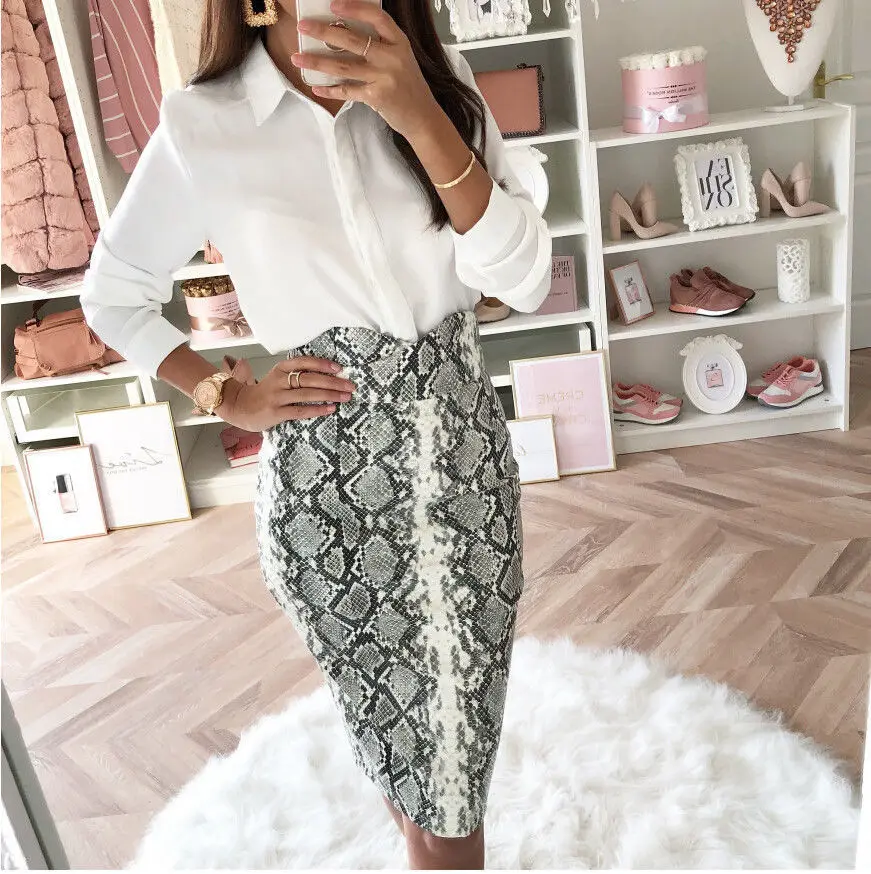 

Fashion Newly Women Bodycorn High Waist Snake Print Chic Pencil Skirt Tube Knee Length Work Club Sexy Ladies Skirts
