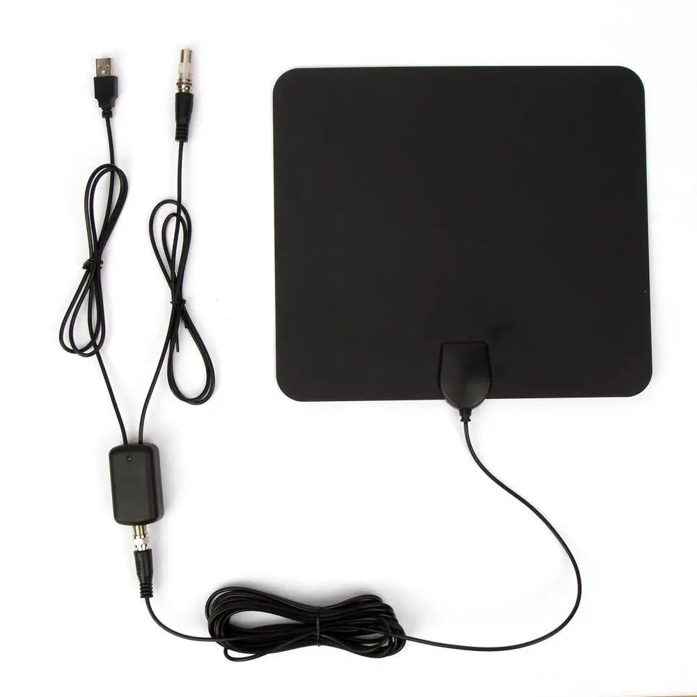 

F Type Coaxial Male 1080P HDTV Antenna Ultra Thin Flat Indoor HDTV Amplified HD TV Signal Antenna 16FT Coax 300 Miles