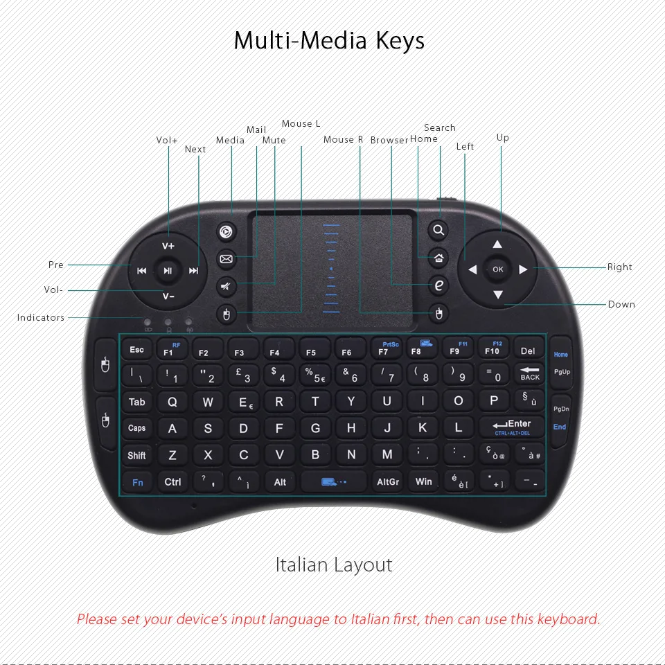 Беспроводная мини клавиатура Air Mouse iPazzPort 2 4 ГГц с сенсорной панелью для ТВ
