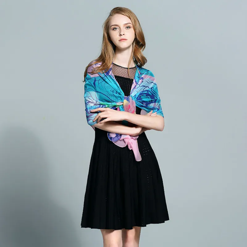 Мода 2017 г. Для женщин 100% шелковый шарф натуральный натурального шелка печати