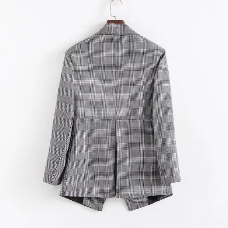 Queechalle 2021 Spring Autumn Plaid Suit Jacket Coat Female Back Split Formal Workwear Notched Office Lady Coats Women's Blazer