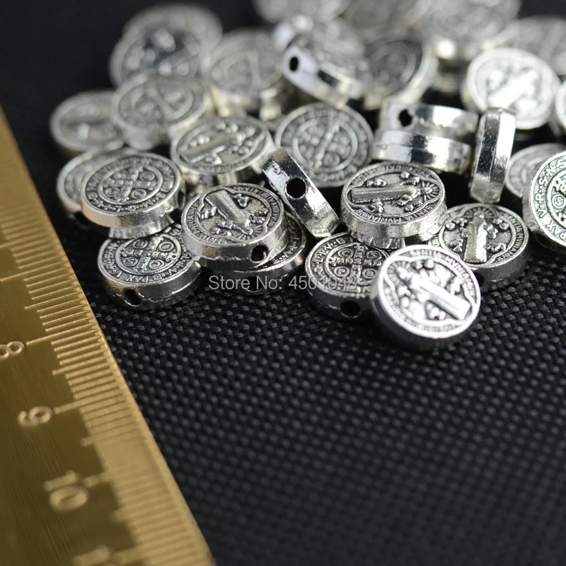 Catholic St Benedict Saint Beads metal Benedicti antique silver Bead Bracelet Accessories Religious Medallion 100pcs 10mm | Украшения и