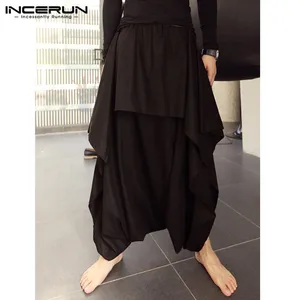 Мужские штаны-шаровары в стиле хип-хоп, однотонные свободные брюки-шаровары с заниженным шаговым швом, уличная одежда, 2019