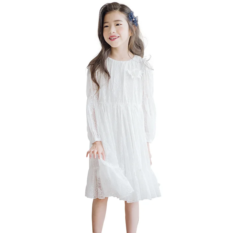 white lace long sleeve dress vintage party frocks age for 6-14 yrs big girls elegant princess costume 2021 spring autumn clothes | Детская