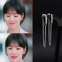 long chain rear earrings two wearing temperament face thin earrings earrings stainless steel flow star with the same paragraph