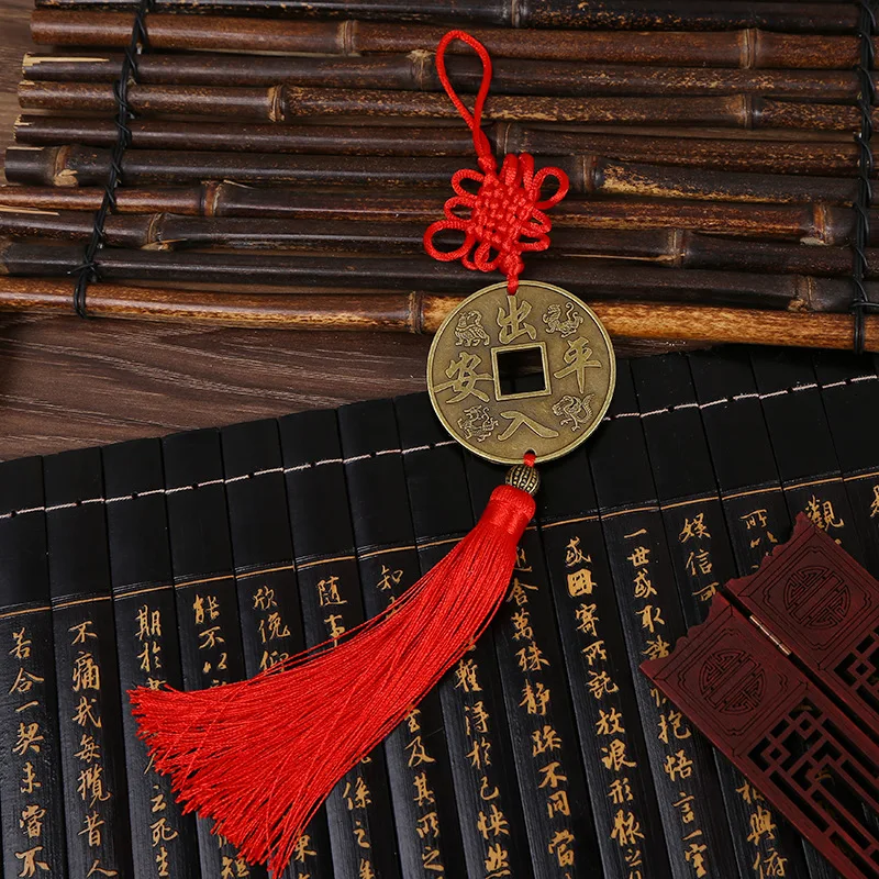 10 шт. полиэстеровые узлы китайской мотни удачи медная монета бахрома благословение подарки отделка подвеска украшение для дома.