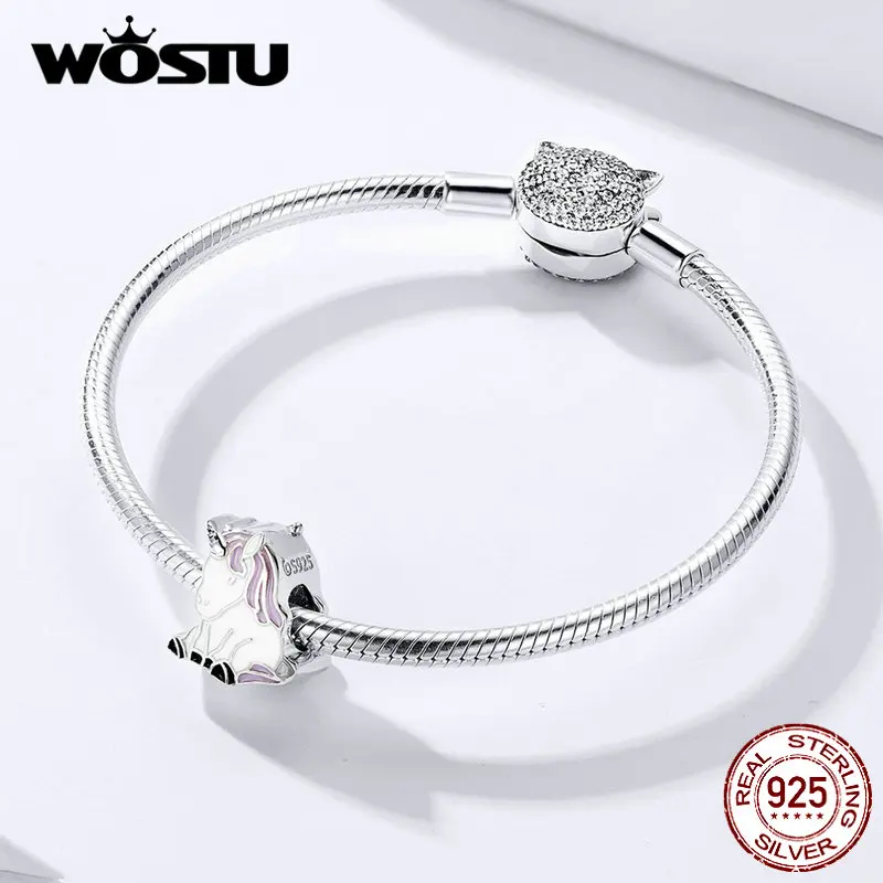 WOSTU 100% настоящий серебряные бусины 925 пробы браслет оригинальный розовый