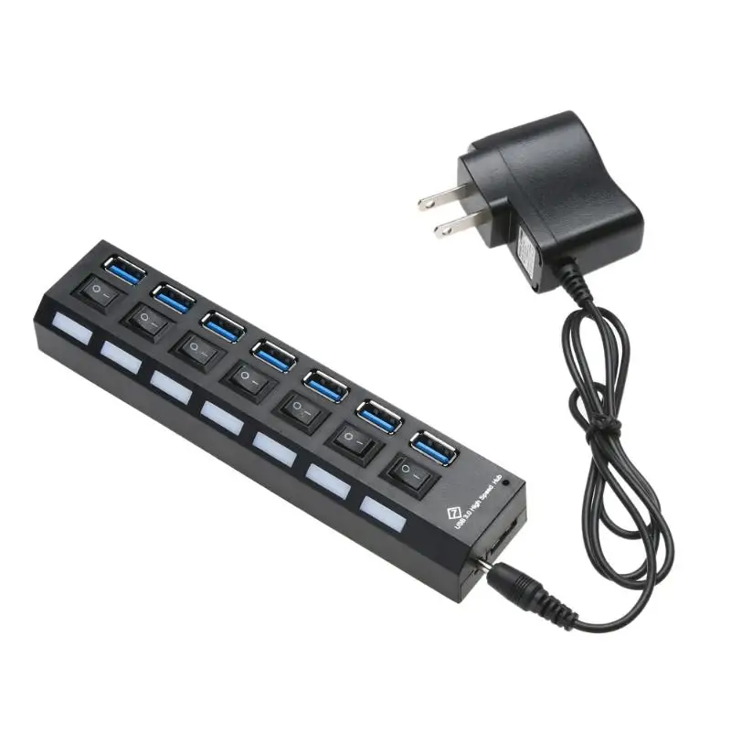 Высокое качество 7 портов USB 3 0 концентратор 5 Гбит/с питания вкл/выкл адаптер