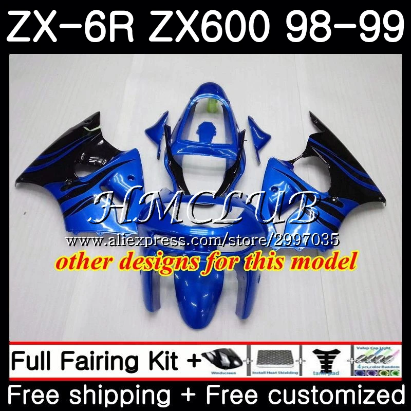 Корпус для KAWASAKI NINJA ZX-636 ZX600 1998 1999 70HC.19 600CC ZX636 ZX6R 98 99 ZX 636 6 R 6R обтекатель с голубым