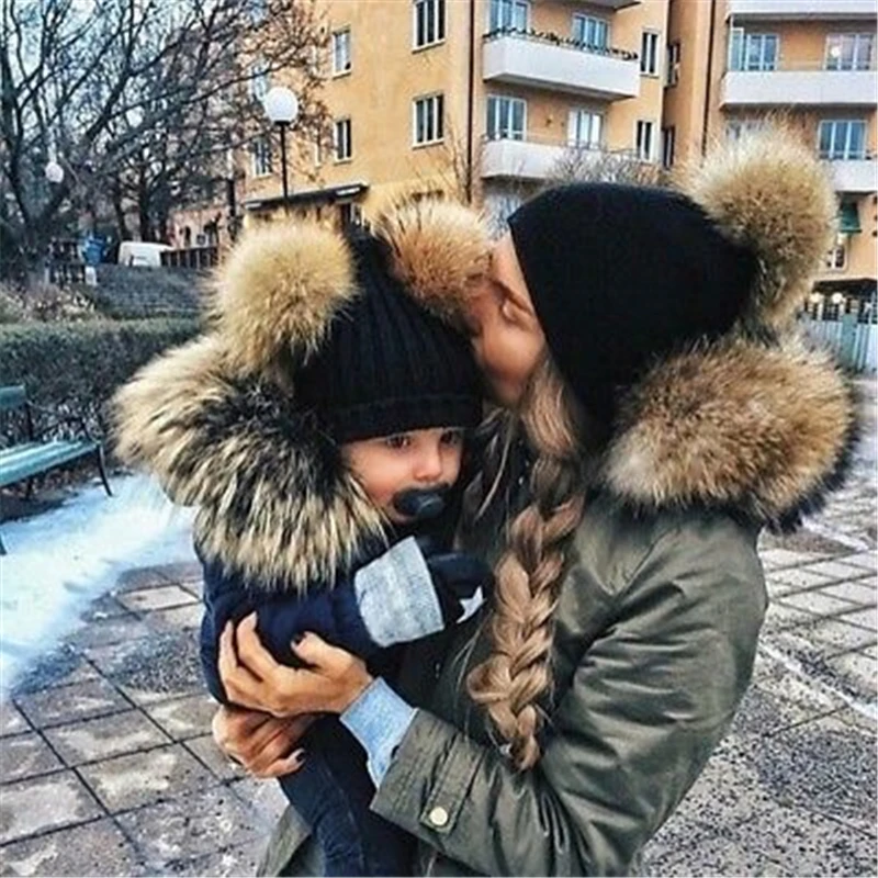 Шапка для мамы и ребенка одинаковая шапка всей семьи вязаная шапочка с помпоном