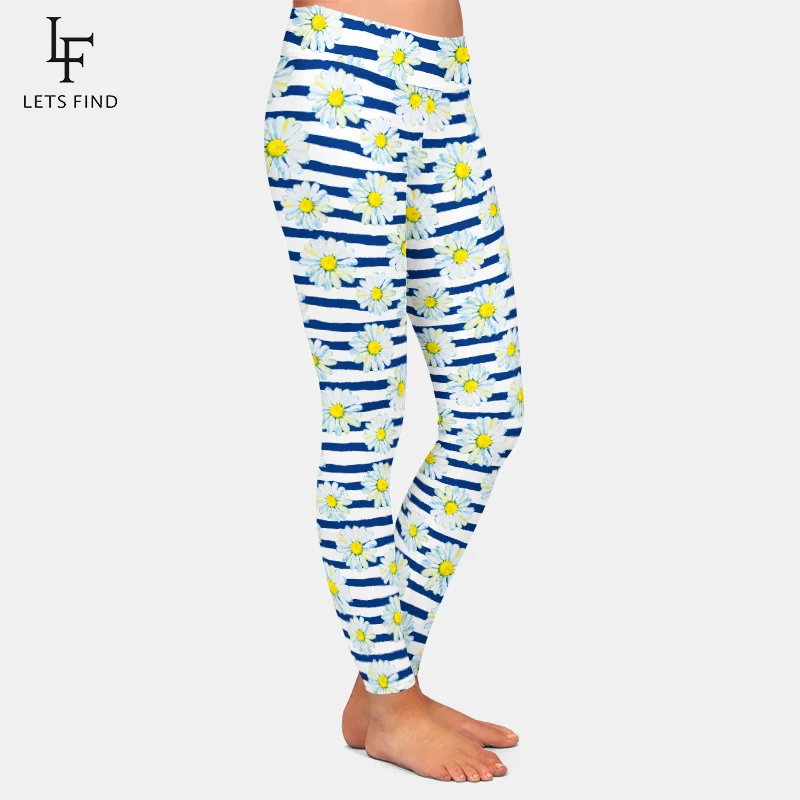 Fashion Women  High Waist Leggings  3D Printing Chrysanthemum High Quality Milk Silk  Nine-point Leggings