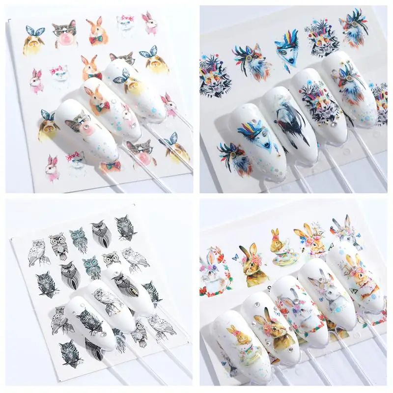 Новые украшения ногтей воды decals15pc/набор наклейки на ногти Сова Фламинго голова