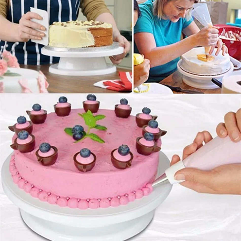 

2Pcs/set Kitchen Cake Decorating Rotating Cake Turntables Cake Stand Adjustable Kitchen Turning Sugar Leveling Device Cake Tools