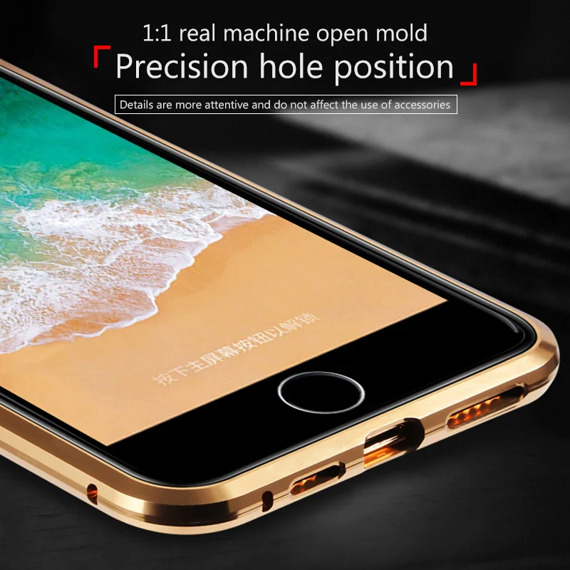 Magnetic Phone Case For iPhone 7 Plus 8 360 Full Body Metal Flip Front & Back Tempered Glass Cover XS Max X |