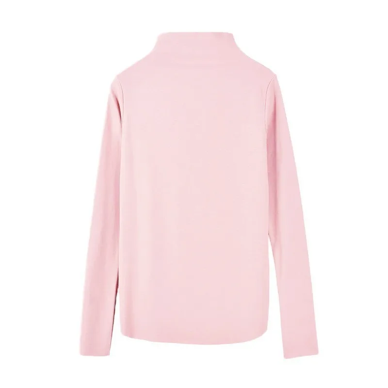Футболка женская Корейская однотонная Осенняя футболка Camisas M-XL Half Turtle-neck Tees tshirt с