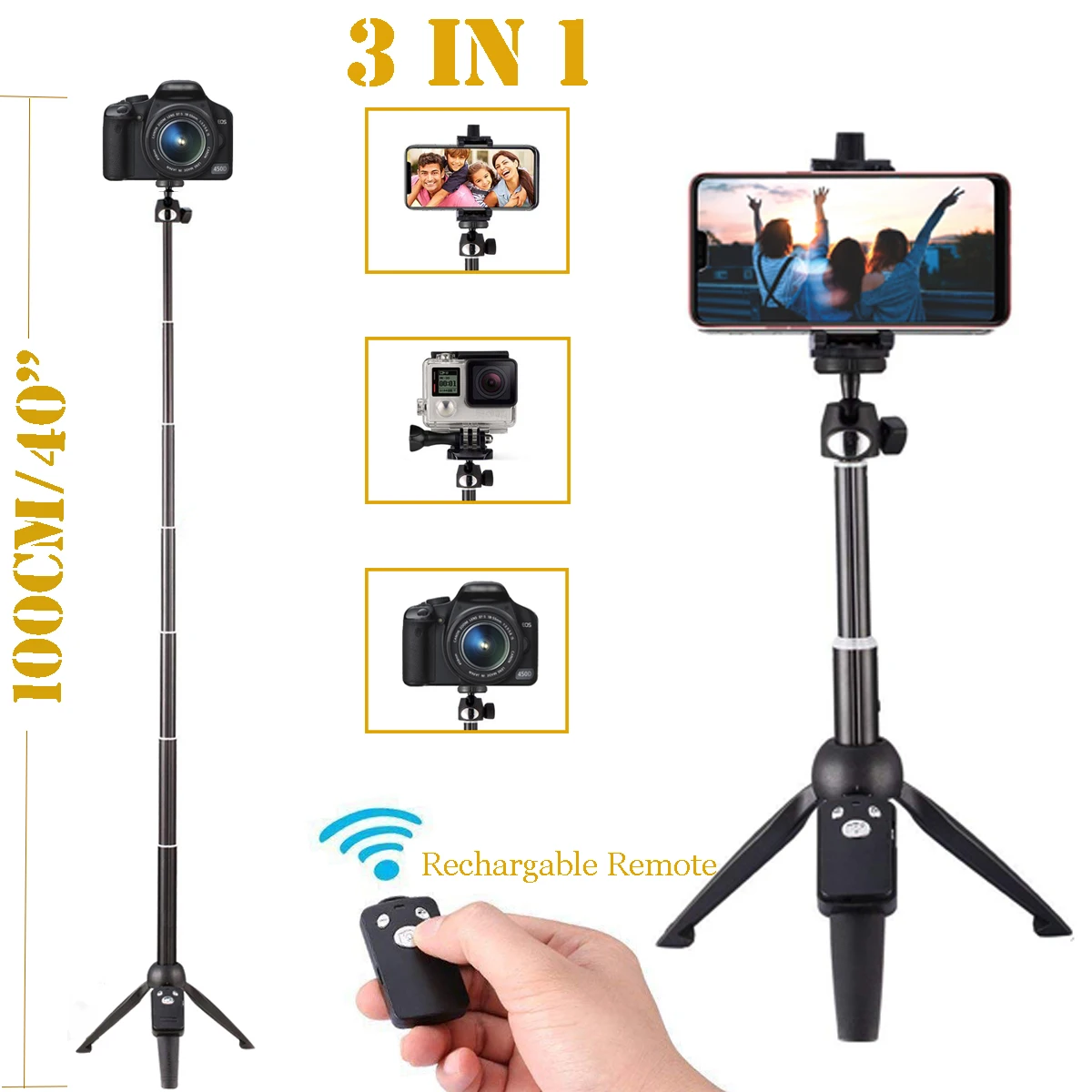 40 &quotРучной bluetooth селфи палка Штатив для GoPro 3 в 1 Выдвижной SLR Спортивная экшн