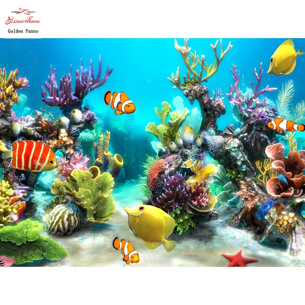 

Golden panno 5D Square Full Diamond Rhinestone DIY Painting Undersea Image Mosaic Home Decoration Diamond Cross Embroidery