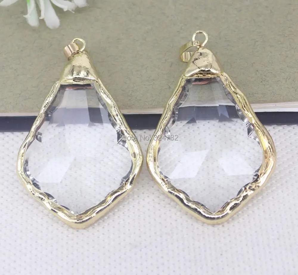 5pcs Natural Clear Quartz Gem stone Wather Drop pendant With Black Gold Metal For Jewelry Making | Украшения и аксессуары