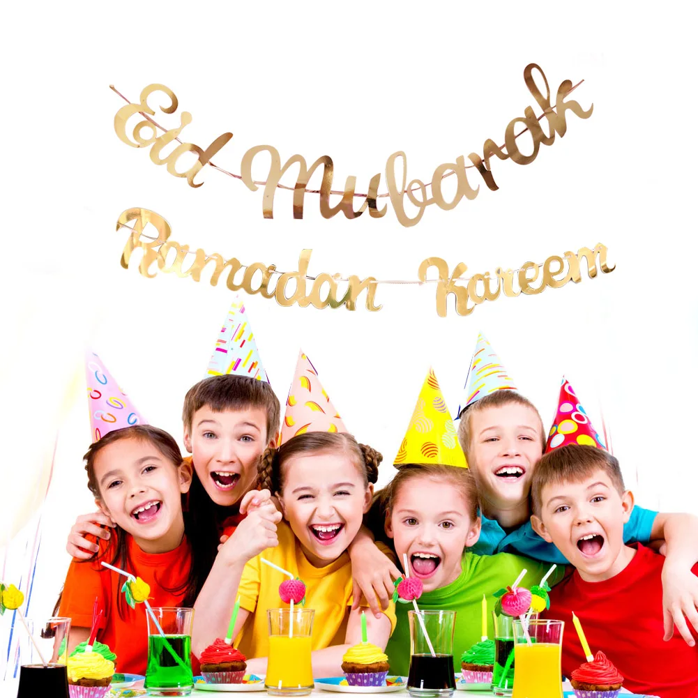 Золотой баннер с блестками флажки Соединёнными золотыми EID Mubarak Рамадан кареем