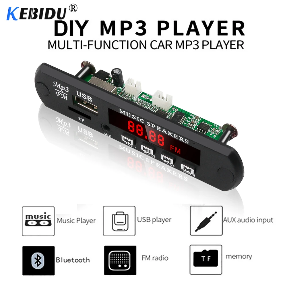 MP3 WMA WAV декодер KEBIDU плата mp3 плеер автомобильный аудио USB TF FM радио модуль 5 в 12 В +