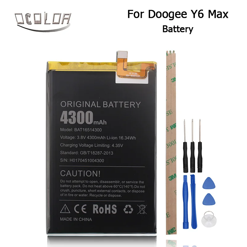 Для Doogee Y6 Max 3D батарея 100% оригинальный качественный аккумулятор 4300 мАч смартфон