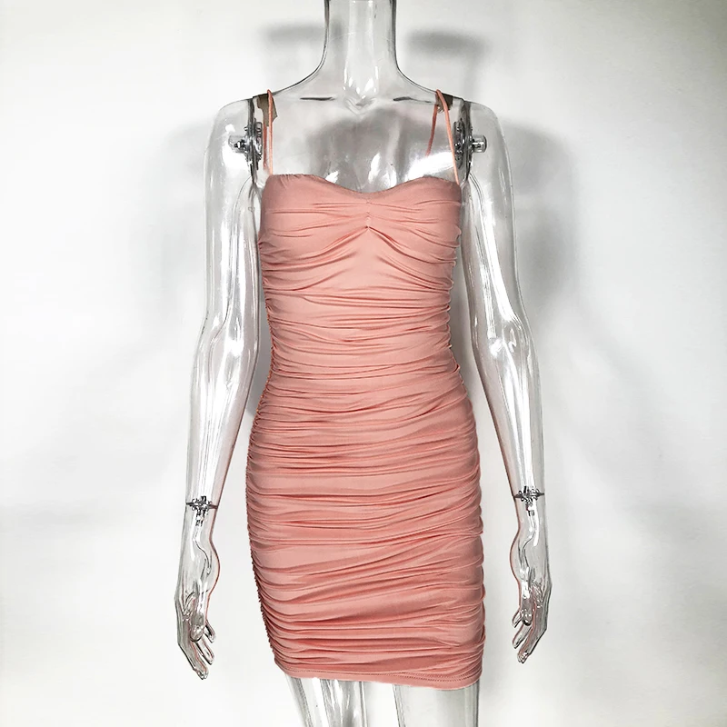Chictorso розовое летнее платье 2019 женская одежда Ruched Bodycon Клубная сексуальная
