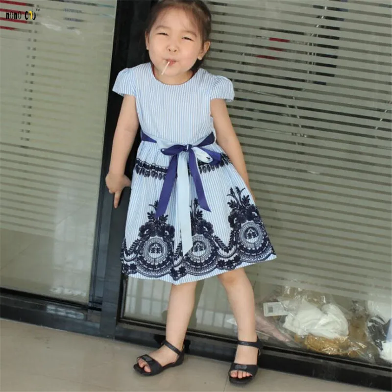 2019 Summer Children Dress Kids Clothes For Girls Casual Striped Embroidery Printed Dresses Child Girl Clothing 2 3 4 5 6 7 Year | Детская