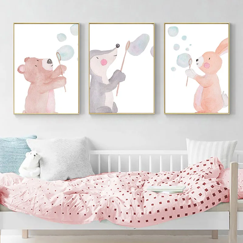 Лесной животные Детский Холст постер акварельный принт настенная живопись