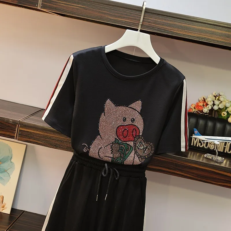 2019 Весенние Новые Модные женские костюмы футболка с круглым вырезом и рисунком