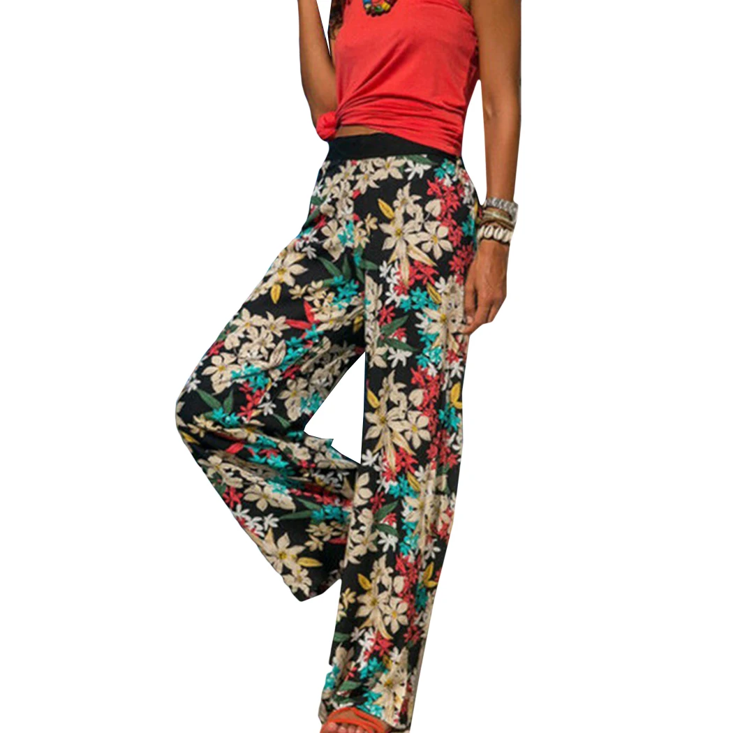 Новые женские широкие брюки модные свободные с высокой талией и цветочным